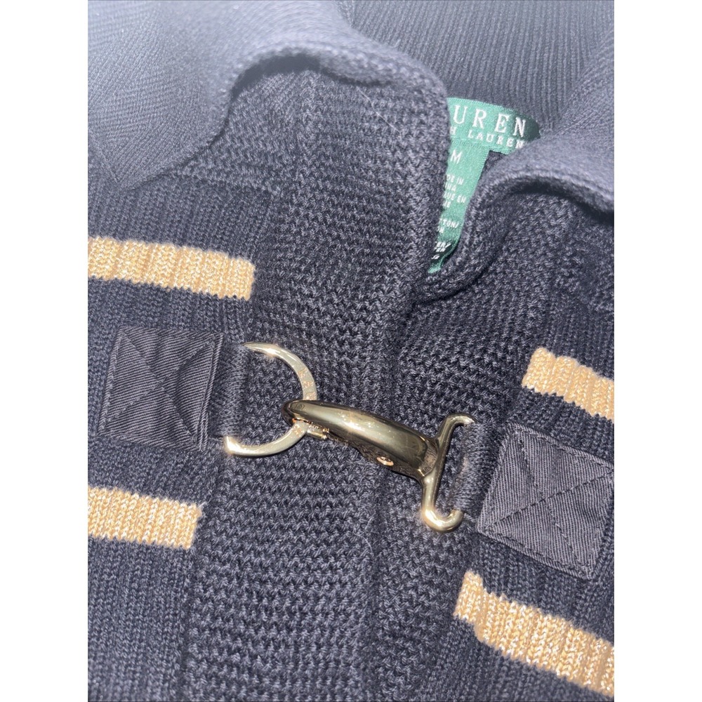 Lauren Ralph Lauren Black Gold Striped Sweater Toggle Medium Sparkle Metallic - Picture 3 of 8